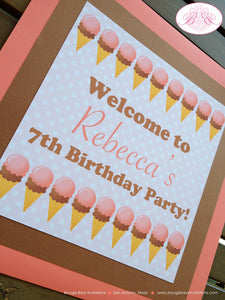 Ice Cream Birthday Party Door Banner Happy Summer Girl Pink Brown Vintage Retro Sweet Polka Dot Scoop Boogie Bear Invitations Rebecca Theme