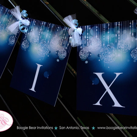 Sweet 16 Birthday Party Banner Winter Blue Glowing Teen Girl Happy Sixteen Silver 1st 21st 30th 40th Boogie Bear Invitations Krista Theme