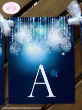 Load image into Gallery viewer, Blue Glowing Ornaments Party Banner Birthday Happy Girl Christmas Sweet 16 Winter Formal Elegant Dance Boogie Bear Invitations Krista Theme