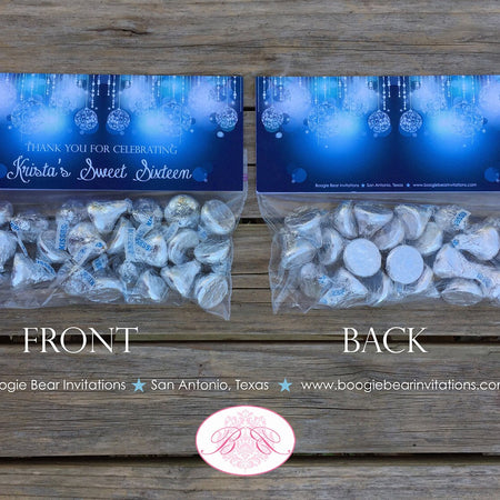 Blue Glowing Ornaments Treat Bag Toppers Sweet 16 Birthday Party Favor Tags Tent Formal Elegant Dinner Boogie Bear Invitations Krista Theme