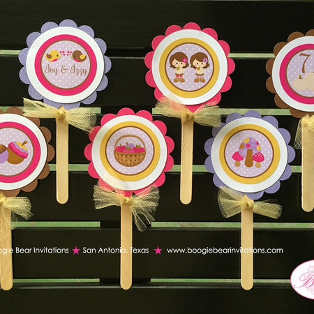 Twin Harvest Girl Birthday Cupcake Toppers Fall Party Autumn Pumpkin Bird Acorn Country Farm Barn Set Boogie Bear Invitations Ivy Izzy Theme