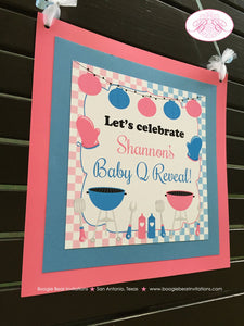BBQ Reveal Baby Shower Door Banner Sign Pink Blue Grill Q Summer Dinner Boy Girl Barbecue Party Twins Boogie Bear Invitations Shannon Theme