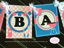 Load image into Gallery viewer, BBQ Reveal Welcome Baby Shower Banner Party Grill Q Pink Blue Summer Boy Girl Barbecue Twins Boogie Bear Invitations Shannon Theme Printed