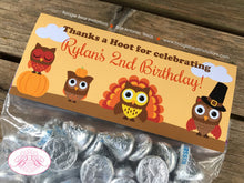 Load image into Gallery viewer, Thanksgiving Owls Birthday Party Treat Bag Toppers Folded Favor Girl Boy Pumpkin Fall Autumn Turkey Bird Boogie Bear Invitations Rylan Theme