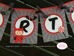 Little Devil Happy Birthday Party Banner Red Halloween Black Spider Bat Dracula Boogie Bear Invitations Aamon Theme
