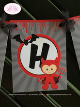 Load image into Gallery viewer, Little Devil Happy Birthday Party Banner Red Halloween Black Spider Bat Dracula Boogie Bear Invitations Aamon Theme