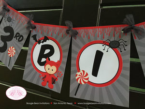 Little Devil Happy Birthday Party Banner Red Halloween Black Spider Bat Dracula Boogie Bear Invitations Aamon Theme