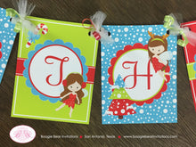 Load image into Gallery viewer, Christmas Fairy Happy Birthday Banner Party Girl Winter Red Green Blue Snow Woodland Forest Tree Magic Boogie Bear Invitations Breena Theme