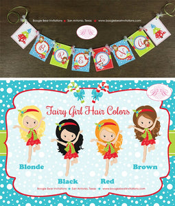 Christmas Fairy Birthday Name Banner Party Girl Winter Red Green Blue Snow Snowflake Forest Candy Cane Boogie Bear Invitations Breena Theme