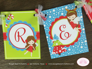 Christmas Fairy Birthday Name Banner Party Girl Winter Red Green Blue Snow Snowflake Forest Candy Cane Boogie Bear Invitations Breena Theme