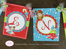 Load image into Gallery viewer, Christmas Fairy Birthday Name Banner Party Girl Winter Red Green Blue Snow Snowflake Forest Candy Cane Boogie Bear Invitations Breena Theme