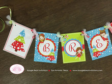 Load image into Gallery viewer, Christmas Fairy Birthday Name Banner Party Girl Winter Red Green Blue Snow Snowflake Forest Candy Cane Boogie Bear Invitations Breena Theme