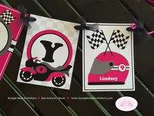 Load image into Gallery viewer, Pink Motorcycle Party Name Banner Birthday Driver Racing Black Girl Enduro Motocross Racing Race Track Boogie Bear Invitations Lindsey Theme