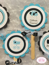 Load image into Gallery viewer, Aqua Blue Black Cupcake Toppers Baby Shower Chevron Modern Chic Boy Girl Teal Turquoise Chevron Dot Boogie Bear Invitations Vanessa Theme