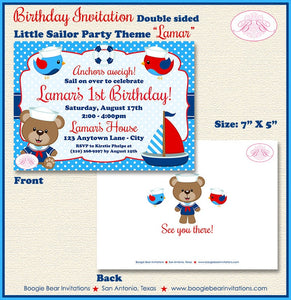 Nautical Sailor Birthday Party Invitation Boy Girl Red Blue Bird Sail Boat Boogie Bear Invitations Lamar Theme Paperless Printable Printed