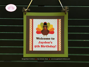 Little Turkey Birthday Party Door Banner Fall Girl Boy Orange Thanksgiving Bird Country Rustic Gobble Boogie Bear Invitations Jayden Theme
