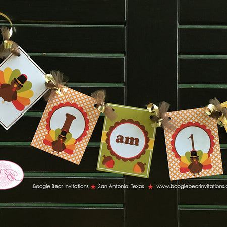 Little Turkey Birthday Party I am 1 Banner Highchair Girl Boy Fall Thanksgiving Pumpkin Wagon Acorn 1st Boogie Bear Invitations Jayden Theme