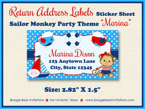 Sailor Monkey Girl Birthday Photo Party Invitation Red Blue Sail Boat Ocean Boogie Bear Invitations Marina Theme Paperless Printable Printed