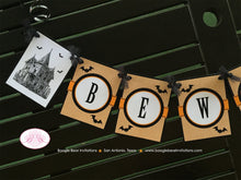 Load image into Gallery viewer, Haunted House Beware Halloween Banner Party Happy Orange Full Moon Scary Black Bat Adult Teen Boo Dead Boogie Bear Invitations Straub Theme
