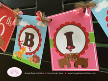 Load image into Gallery viewer, Valentine&#39;s Day Happy Birthday Banner Party Woodland Animals Forest Creatures Bear Skunk Fox Bird Tree Boogie Bear Invitations Amelie Theme