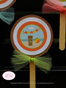Hawaiian Beach Party Cupcake Toppers Luau Birthday Summer Girl Hawaii Ocean Tiki Flip Flop Swim Swimming Boogie Bear Invitations Alani Theme
