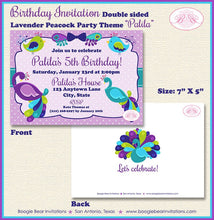 Load image into Gallery viewer, Peacock Bird Birthday Party Invitation Purple Teal Aqua Turquoise Blue Bird Boogie Bear Invitations Palila Theme Paperless Printable Printed
