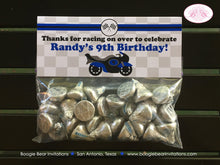 Load image into Gallery viewer, Blue Motorcycle Birthday Party Treat Bag Toppers Folded Favor Black Enduro Motocross Racing Street Race Boogie Bear Invitations Randy Theme