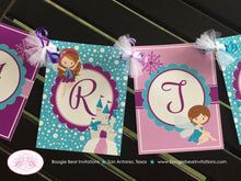 Load image into Gallery viewer, Winter Fairy Happy Birthday Party Banner Girl Purple Lavender Blue Christmas 1st 2nd 3rd 4th 5th 6th Boogie Bear Invitations Parisa Theme