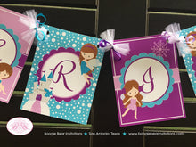 Load image into Gallery viewer, Winter Fairy Birthday Name Banner Party Girl Christmas Purple Blue Snow 1st 2nd 3rd 4th 5th 6th 7th 8th Boogie Bear Invitations Parisa Theme