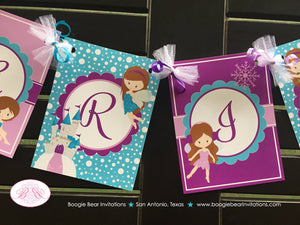 Winter Fairy Birthday Name Banner Party Girl Christmas Purple Blue Snow 1st 2nd 3rd 4th 5th 6th 7th 8th Boogie Bear Invitations Parisa Theme