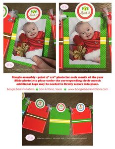 Gingerbread Girl Photo Timeline Banner Happy 1st Birthday Party Red Green Winter Christmas Candy House Boogie Bear Invitations Gretel Theme
