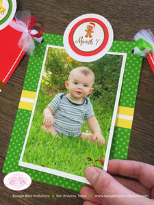 Gingerbread Boy Photo Timeline Banner Happy 1st Birthday Party Red Green Winter Christmas Candy House Boogie Bear Invitations Hansel Theme