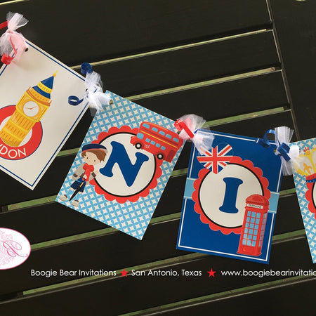 London England Party Name Banner Birthday Boy British Flag 1st 2nd 3rd 4th 5th 6th 7th 8th 9th 10th 11th Boogie Bear Invitations Nigel Theme