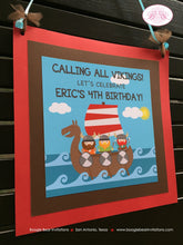 Load image into Gallery viewer, Viking Warrior Party Door Banner Birthday Boy Girl Ocean Set Sail Ship Kids Medieval Erik the Red Norse Boogie Bear Invitations Eric Theme