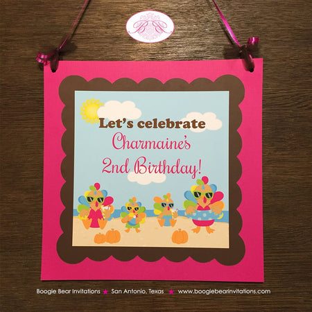 Little Turkey Birthday Party Door Banner Girl Beach Pink Orange Swimming Pool Thanksgiving Gobble Boogie Bear Invitations Charmaine Theme