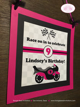 Load image into Gallery viewer, Pink Motorcycle Party Door Banner Birthday Driver Black Enduro Motocross Retro Bike Racing Race Bike Boogie Bear Invitations Lindsey Theme