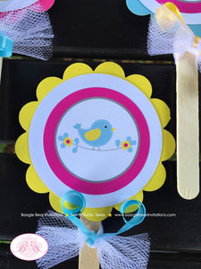 Woodland Birds Owl Cupcake Toppers Baby Shower Pink Blue Yellow Flower Garden Boy Girl Gender Neutral Boogie Bear Invitations Lola Theme