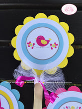 Load image into Gallery viewer, Woodland Birds Owl Cupcake Toppers Baby Shower Pink Blue Yellow Flower Garden Boy Girl Gender Neutral Boogie Bear Invitations Lola Theme