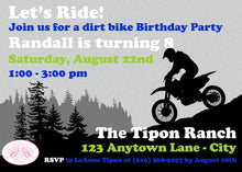 Load image into Gallery viewer, Dirt Bike Birthday Party Invitation Blue Lime Green Boy Girl Enduro Motocross Motorcycle Race Boogie Bear Invitations Randall Theme Printed