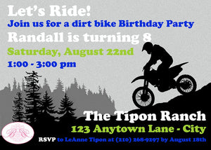 Dirt Bike Birthday Party Invitation Blue Lime Green Boy Girl Enduro Motocross Motorcycle Race Boogie Bear Invitations Randall Theme Printed