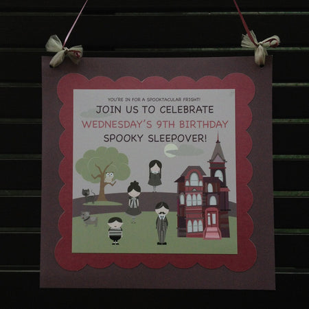 Halloween Birthday Party Door Banner Spooky Family Boy Girl Haunted House Full Moon Owl Spooky Black Boogie Bear Invitations Wednesday Theme