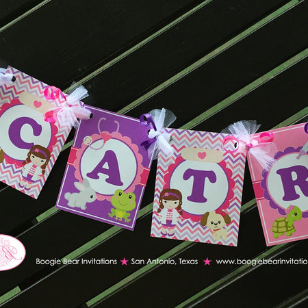 Vet Doctor Girl Birthday Party Banner Name Small Animals Hospital Pink Purple 1st 2nd 3rd 4th 5th 6th Boogie Bear Invitations Catrice Theme