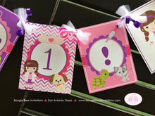 Load image into Gallery viewer, Vet Doctor Girl Highchair I am 1 Banner Birthday Party Animals Hospital Emergency Nurse ER Pink Purple Boogie Bear Invitations Catrice Theme