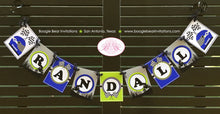 Load image into Gallery viewer, Dirt Bike Birthday Party Name Banner Blue Lime Green Boy Girl Racing Race Track Motocross Enduro Boogie Bear Invitations Randall Theme