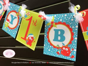 Christmas Monsters Happy Birthday Banner Party Girl Boy Winter Red Green Blue Snow 1st 2nd 3rd 4th 5th Boogie Bear Invitations Reese Theme