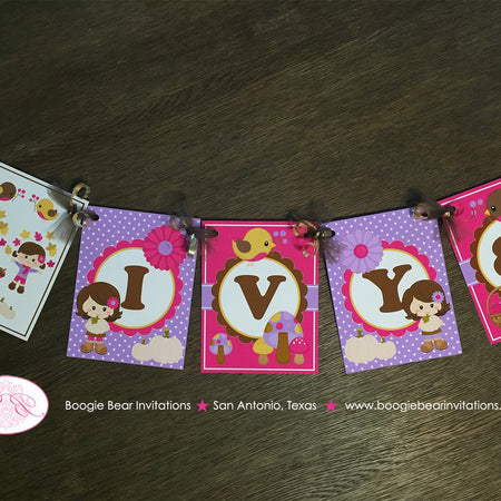Twin Girls Woodland Birthday Party Banner Name Harvest Forest Pumpkin Farm Barn Country Autumn Fall Boogie Bear Invitations Ivy Izzy Theme