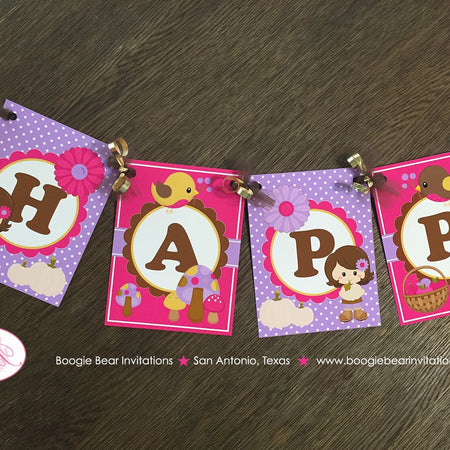 Autumn Harvest Happy Birthday Banner Twin Girl Party Forest Pink Purple Woodland Animals Farm Birds Boogie Bear Invitations Ivy Izzy Theme