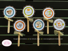 Load image into Gallery viewer, Fall Woodland Animals Cupcake Toppers Birthday Party Owl Squirrel Fox Bird Pumpkin Boy Girl Thanksgiving Boogie Bear Invitations Asher Theme
