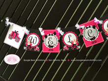 Load image into Gallery viewer, Pink Black Welcome Baby Shower Banner Party Modern Chic Girl Chevron Fashionista Hot Polka Dot Stroller Boogie Bear Invitations Alexa Theme