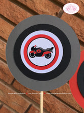 Load image into Gallery viewer, Motorcycle Birthday Party Centerpiece Red Black Boy Girl Enduro Motocross Racing Stripe Driver Track Boogie Bear Invitations Cody Theme